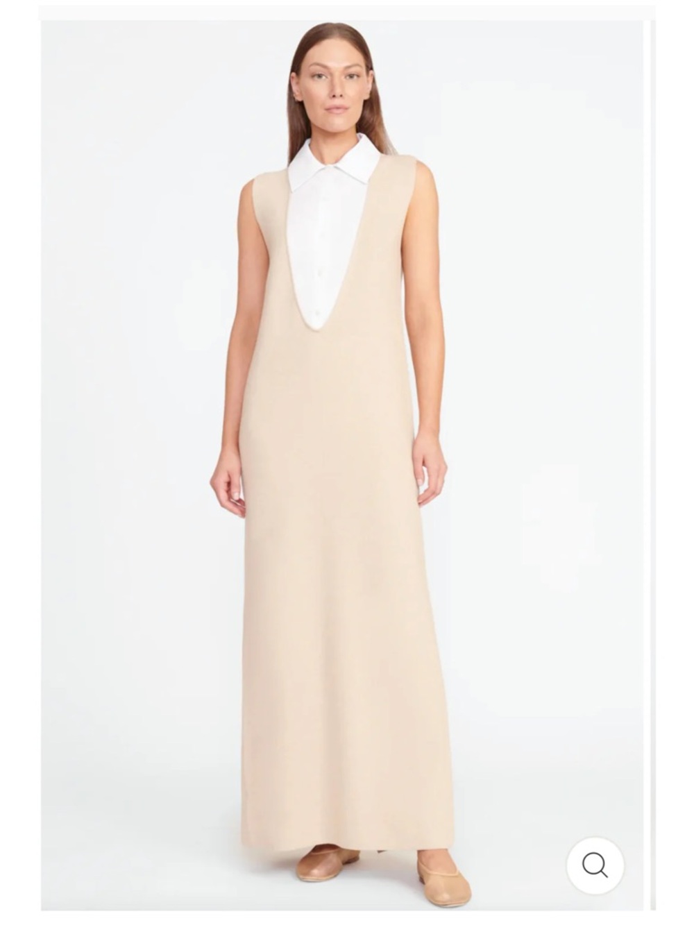STAUD Navy and White Maxi Dress with Deep V Panel - Picture 2 of 6
